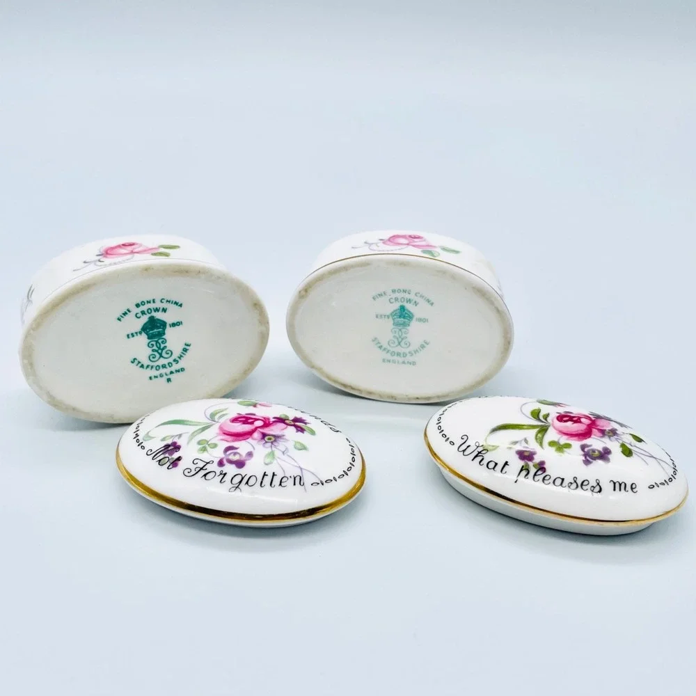 2 Crown Staffordshire Trinket‎ Boxes Porcelain ABscent Friends / With You